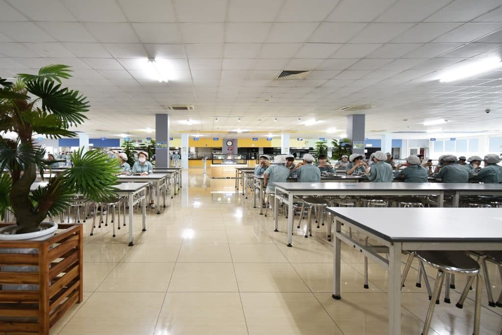 Staff dining hall in a factory canteen during a shift break